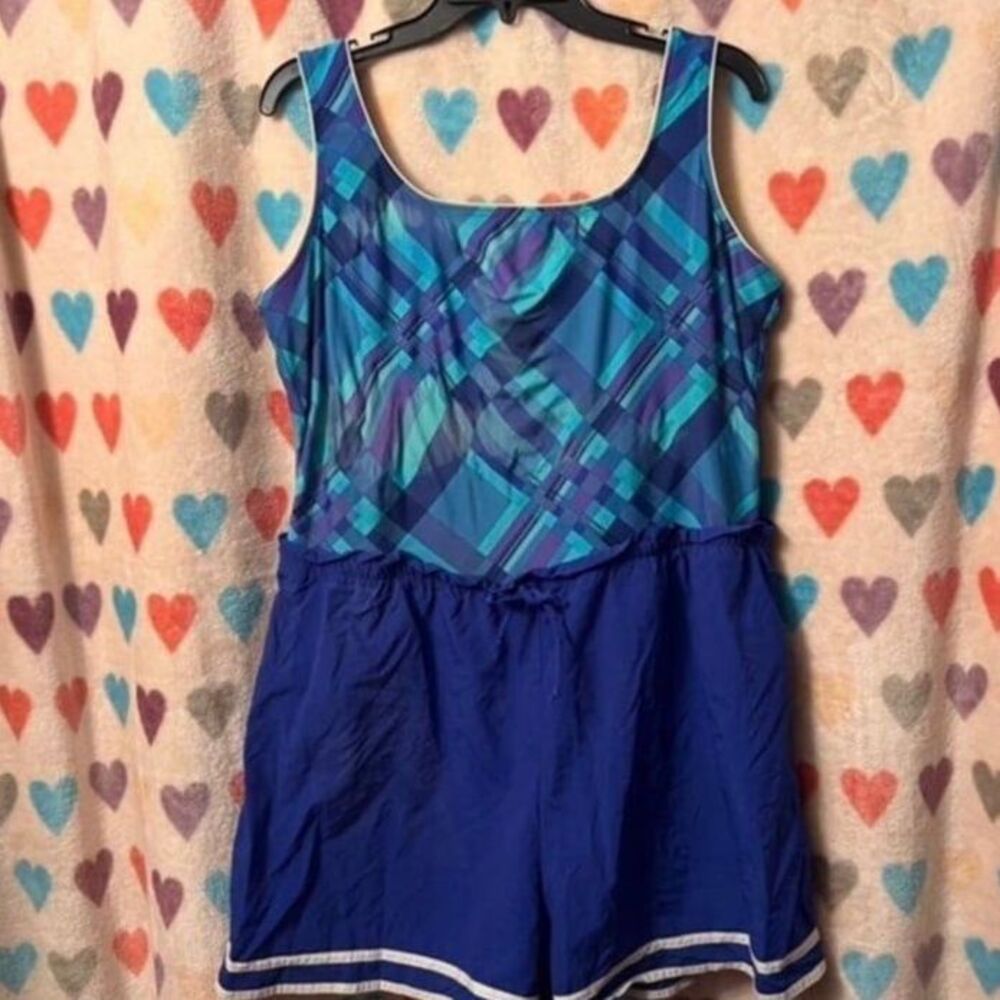Swim 365 Plus One Piece Swimsuit Top Shorts 24w blue 3xl